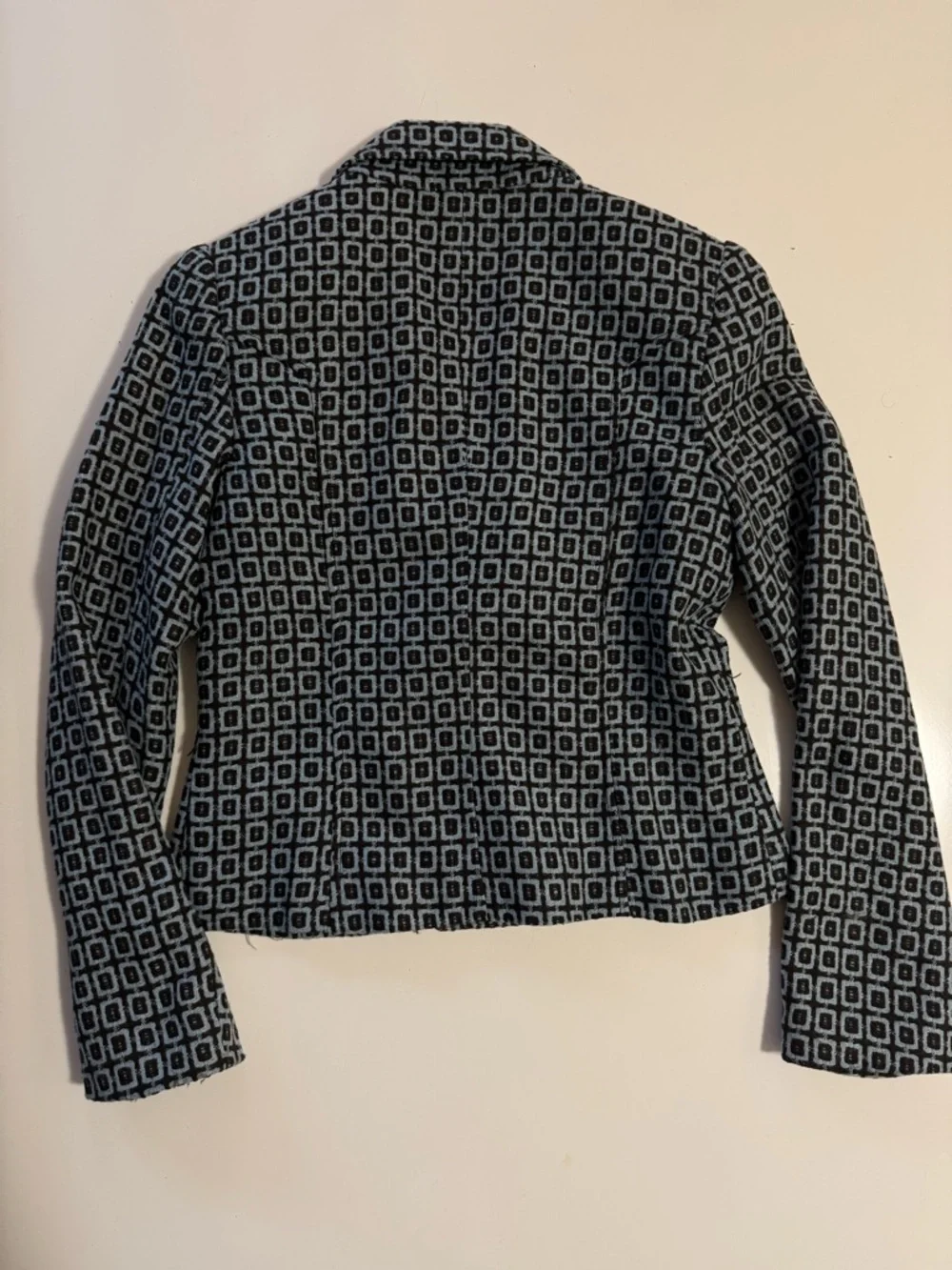 French Chic | Double-Breasted Geometric Print Blazer Jacket - Blue - Picture 8 of 9